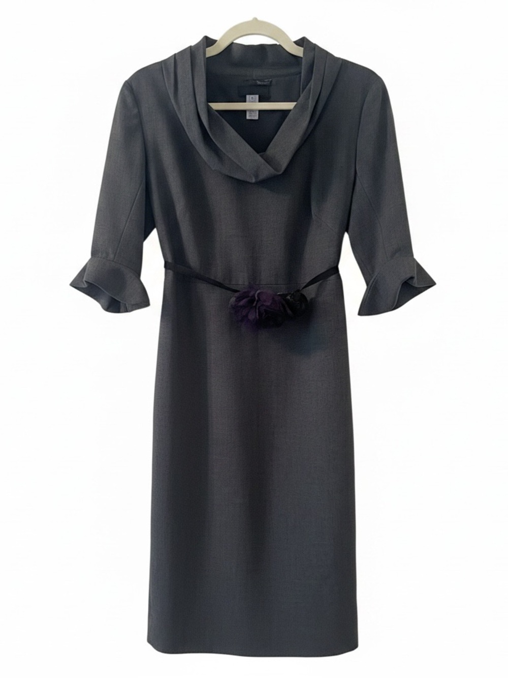J.Crew Gray Wool Blend Sheath Dress with Removable Floral Ribbon Belt Size 8